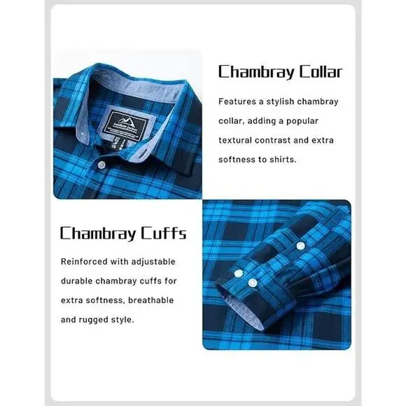 MAGNIVIT Flannel Shirt for Men Cotton Long Sleeve Plaid Shirt Lightweight Button - Picture 2 of 4